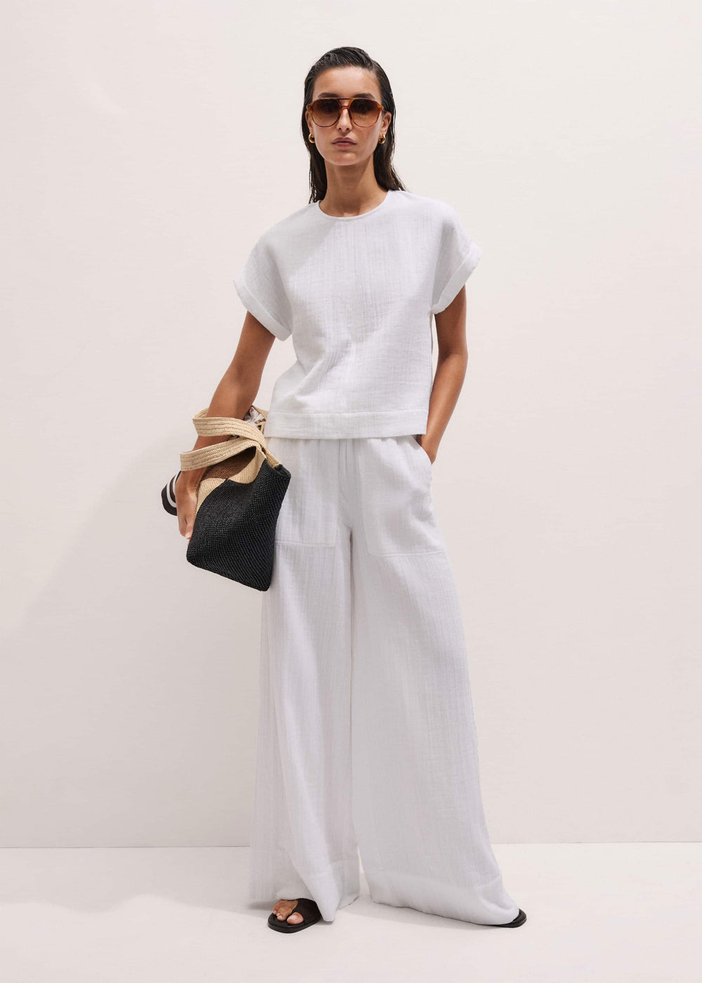 White Cheesecloth Wide-Leg Pant meandem