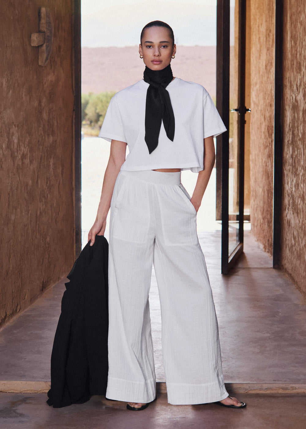 White Cheesecloth Wide-Leg Pant meandem