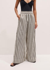 Cream Linen-Blend Spring Stripe Wide-Leg Pant meandem