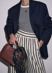 Cream Linen-Blend Spring Stripe Wide-Leg Pant meandem