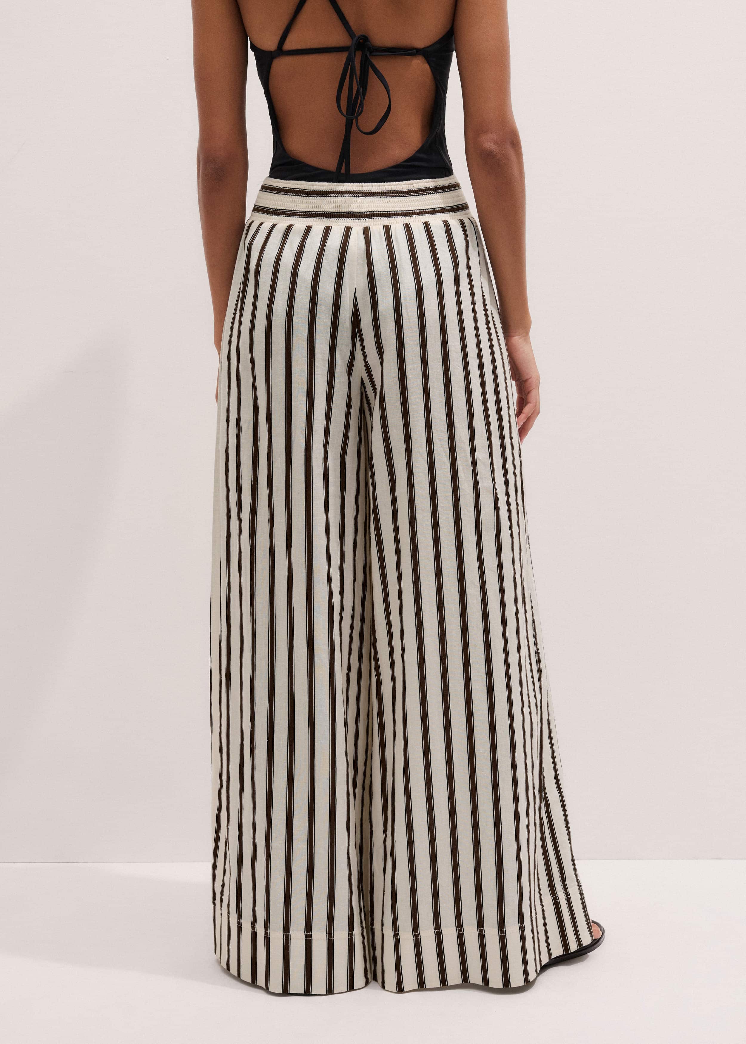 Cream Linen-Blend Spring Stripe Wide-Leg Pant meandem