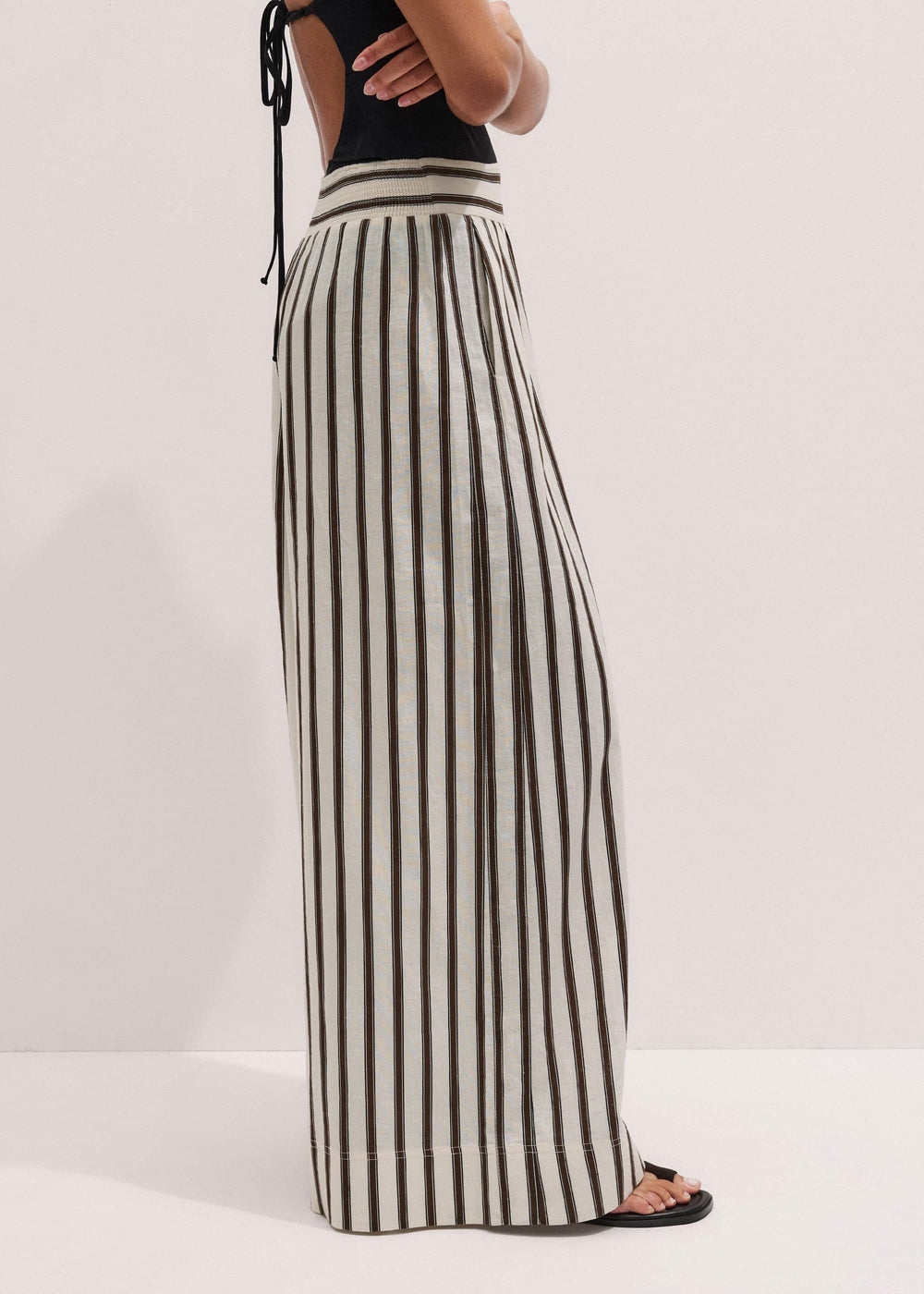 Cream Linen-Blend Spring Stripe Wide-Leg Pant meandem