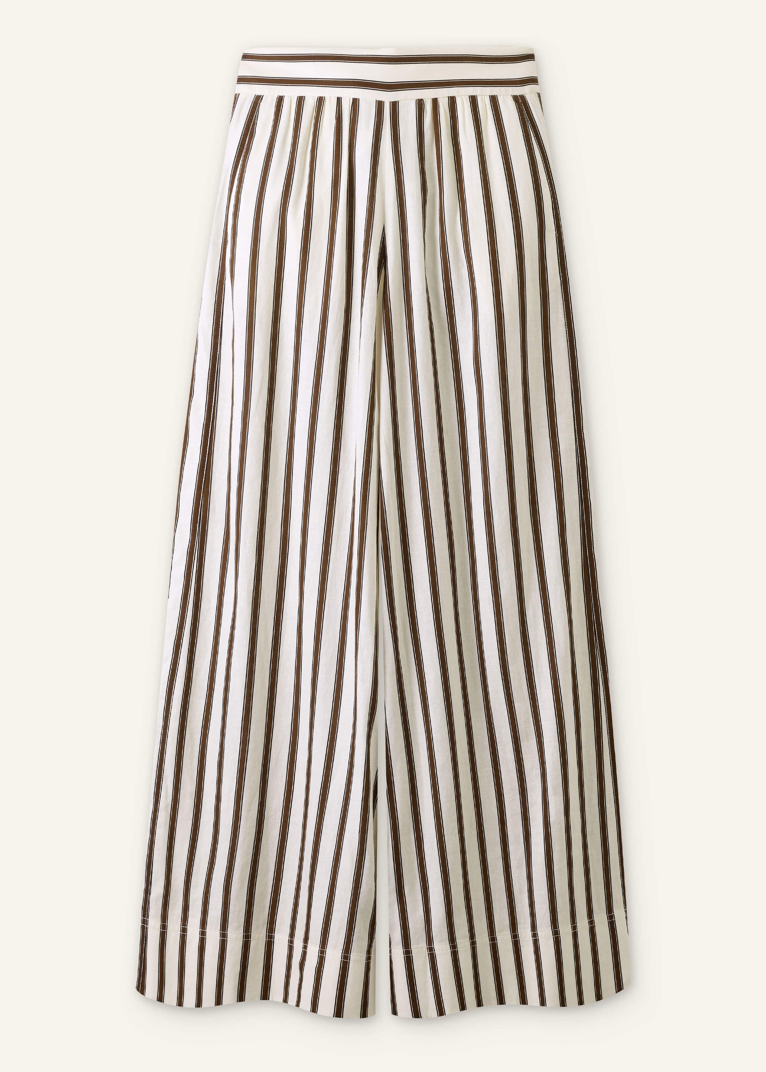 Cream Linen-Blend Spring Stripe Wide-Leg Pant meandem