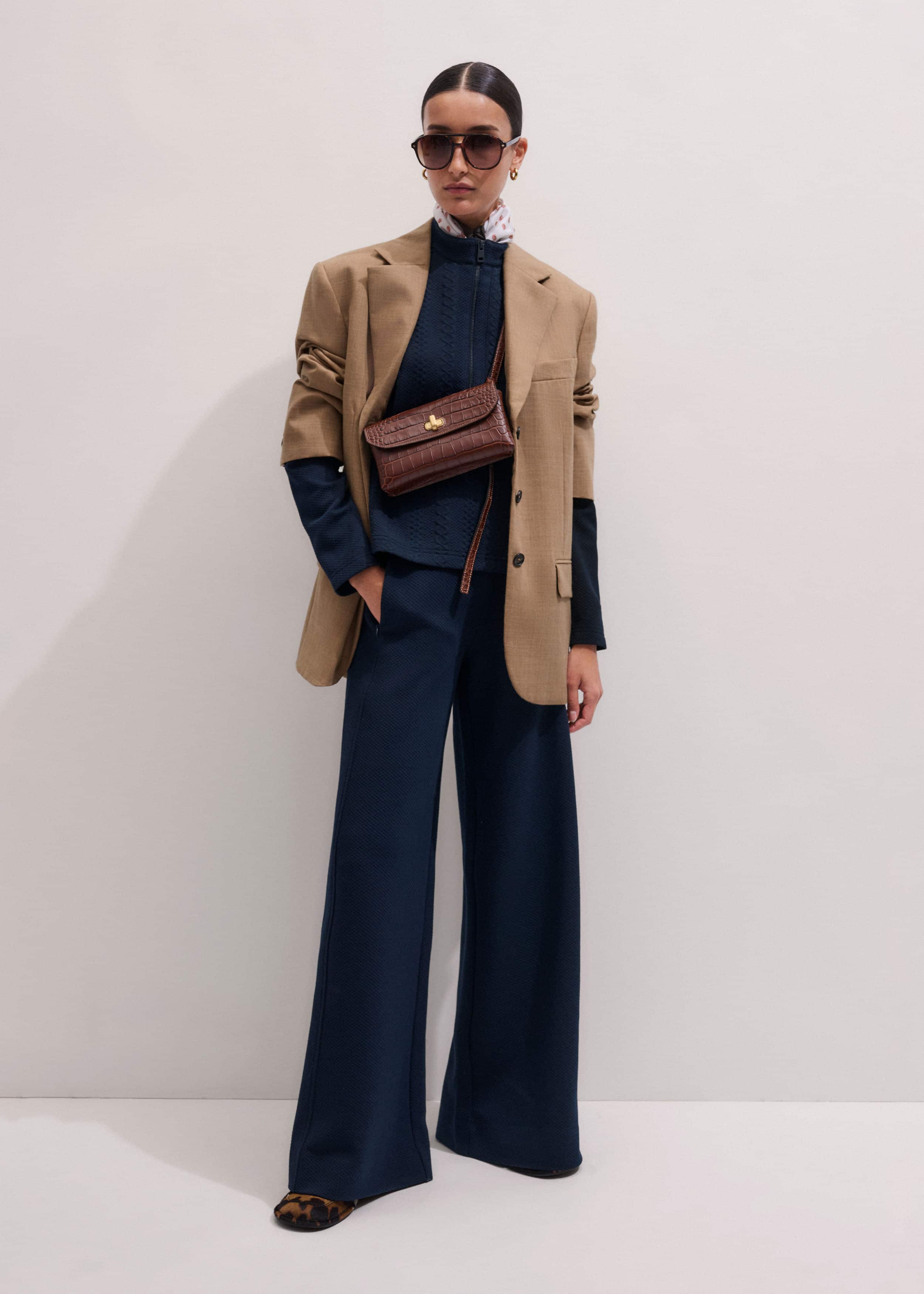 Navy Cable Jacquard Wide-Leg Pant meandem