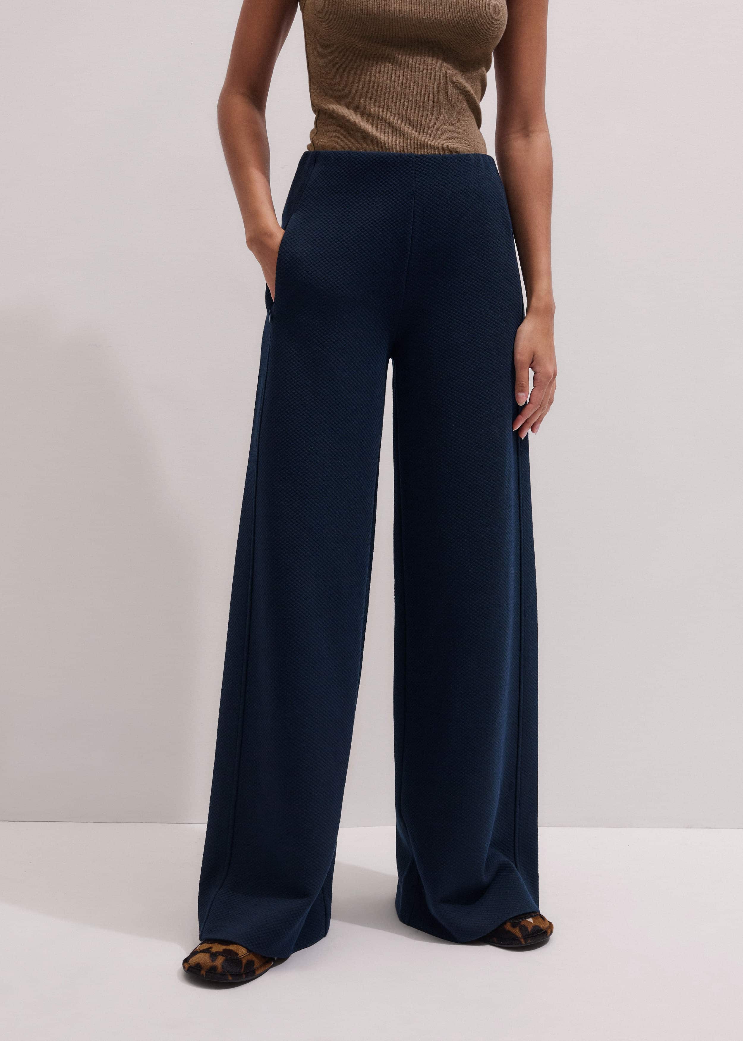 Navy Cable Jacquard Wide-Leg Pant meandem