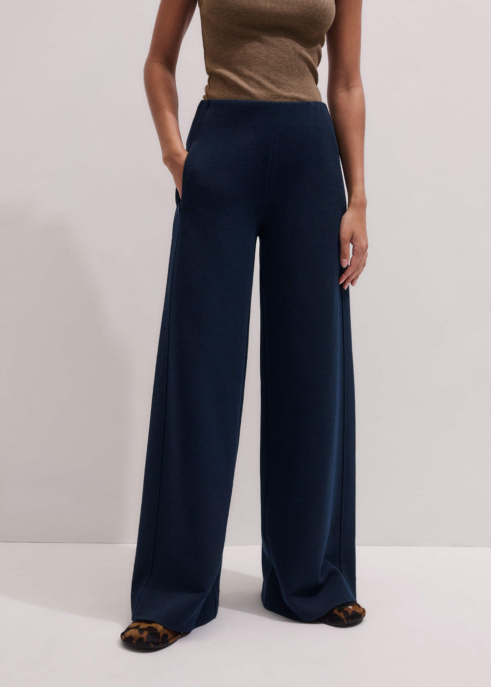 Navy Cable Jacquard Wide-Leg Pant meandem