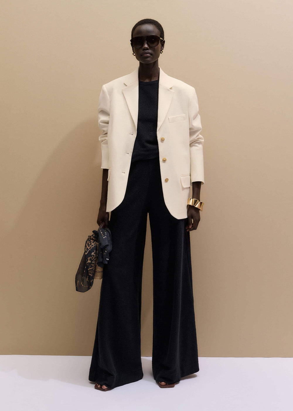 Black Textured Wide-Leg Palazzo Pant meandem