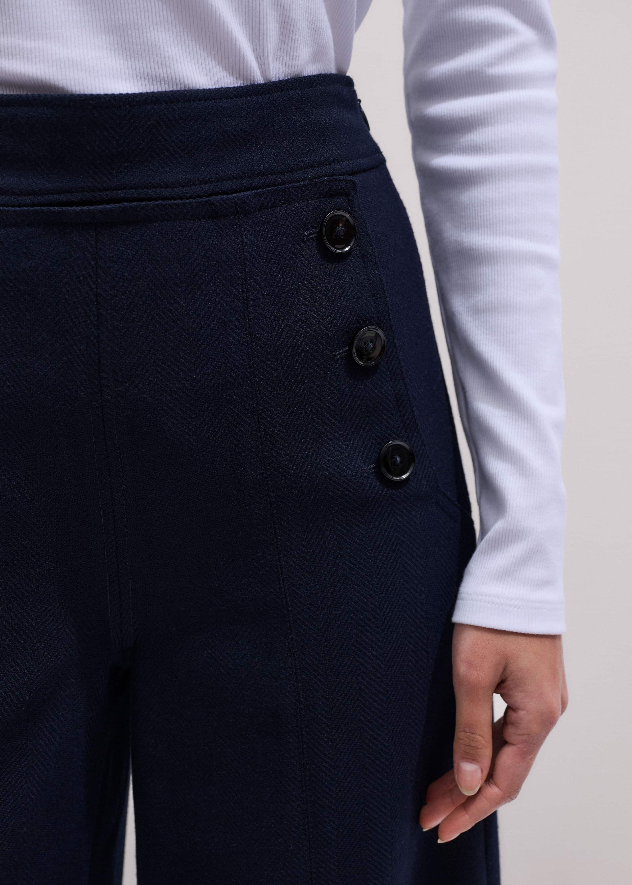 Navy Button Front High Waist Wide-Leg Pant meandem