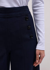Navy Button Front High Waist Wide-Leg Pant meandem