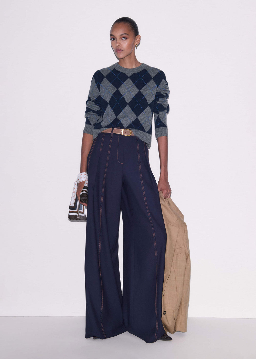 Navy Contrast Top Stitch Wide-Leg Pant meandem