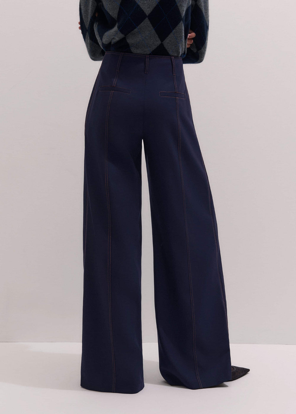 Navy Contrast Top Stitch Wide-Leg Pant meandem