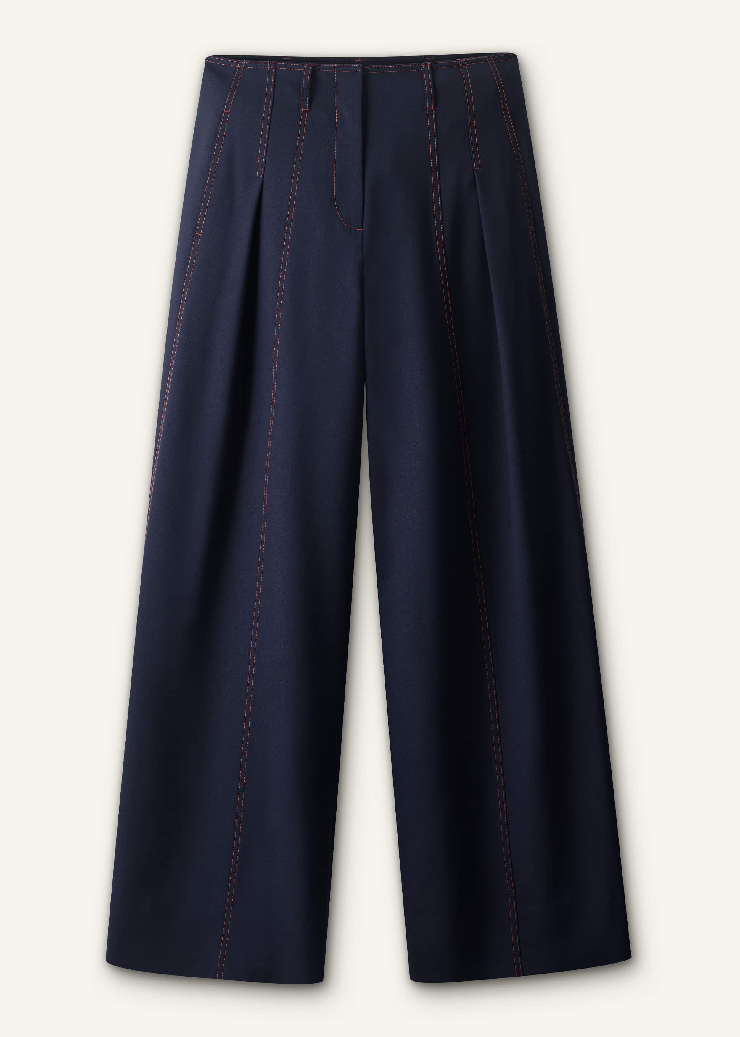 Navy Contrast Top Stitch Wide-Leg Pant meandem