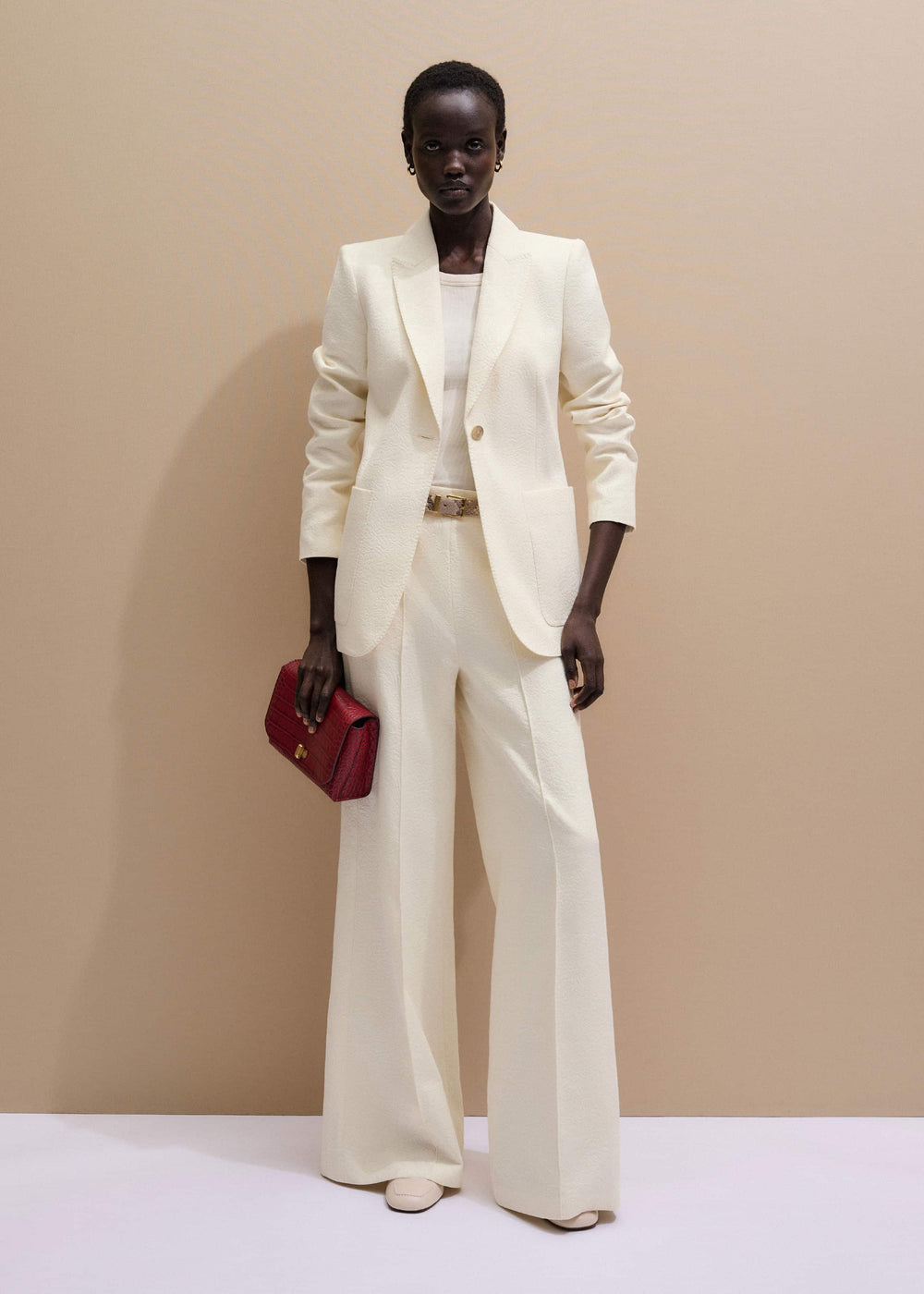 Ivory Luxe Jacquard Wide-Leg Pant meandem