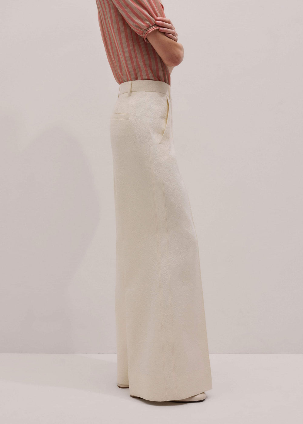 Ivory Luxe Jacquard Wide-Leg Pant meandem