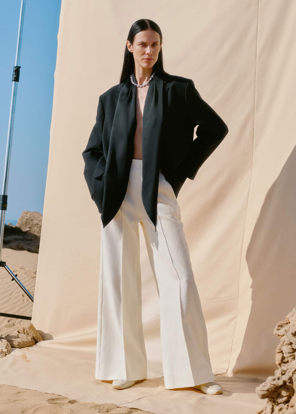 Ivory Luxe Jacquard Wide-Leg Pant meandem