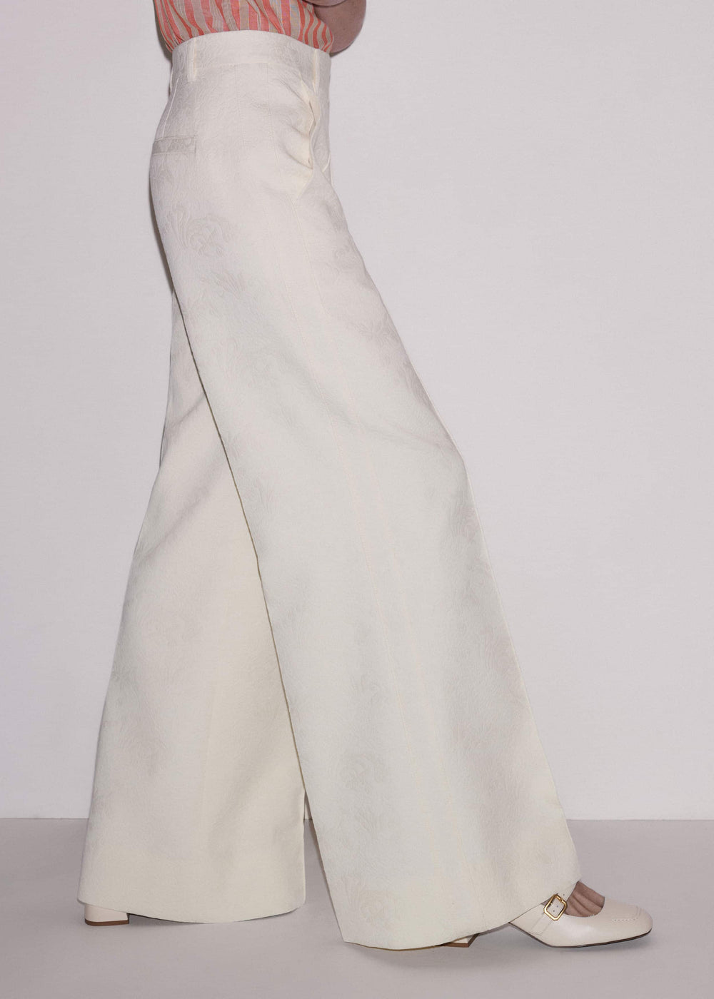Ivory Luxe Jacquard Wide-Leg Pant meandem