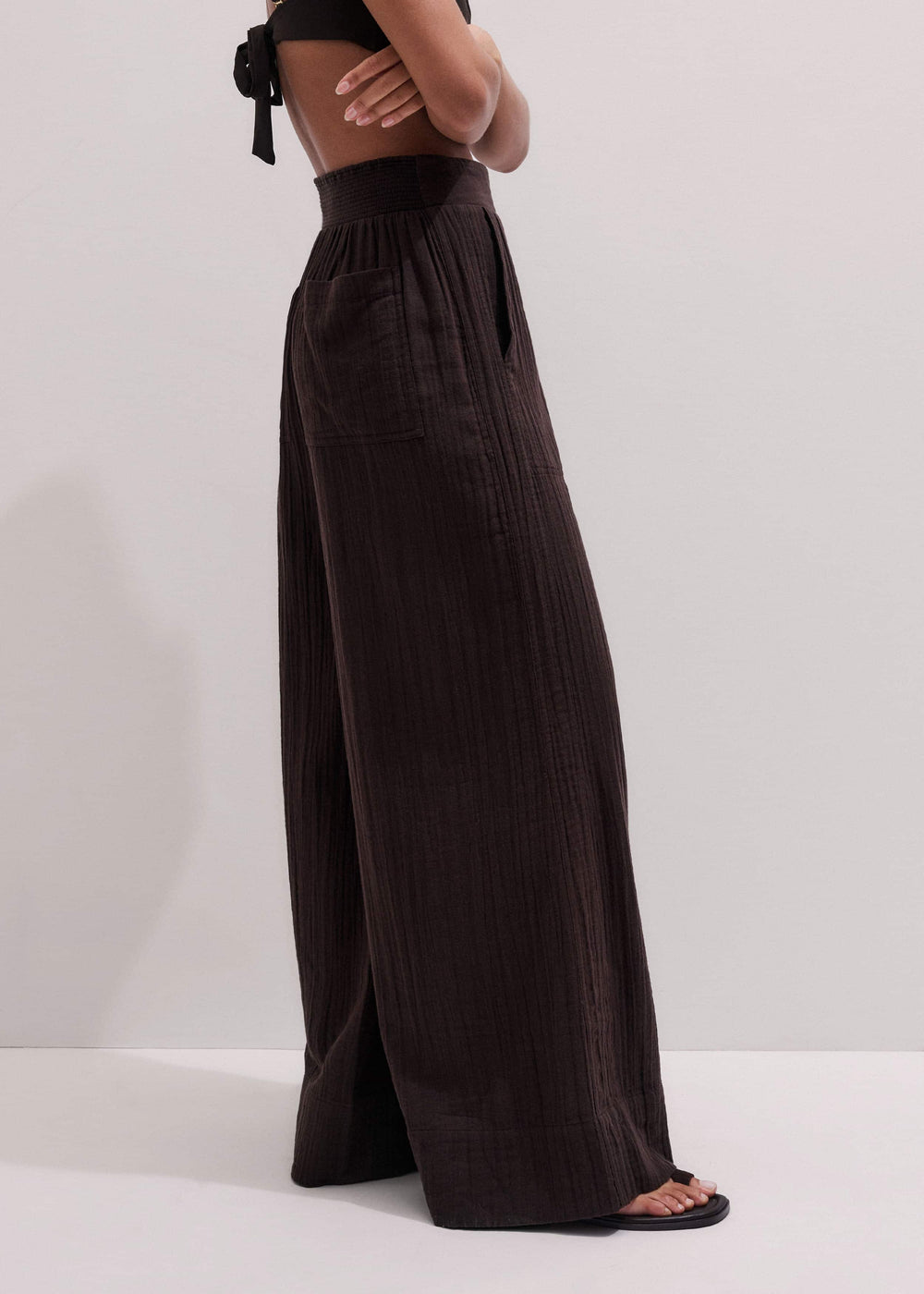 Brown Cheesecloth Wide-Leg Pant meandem