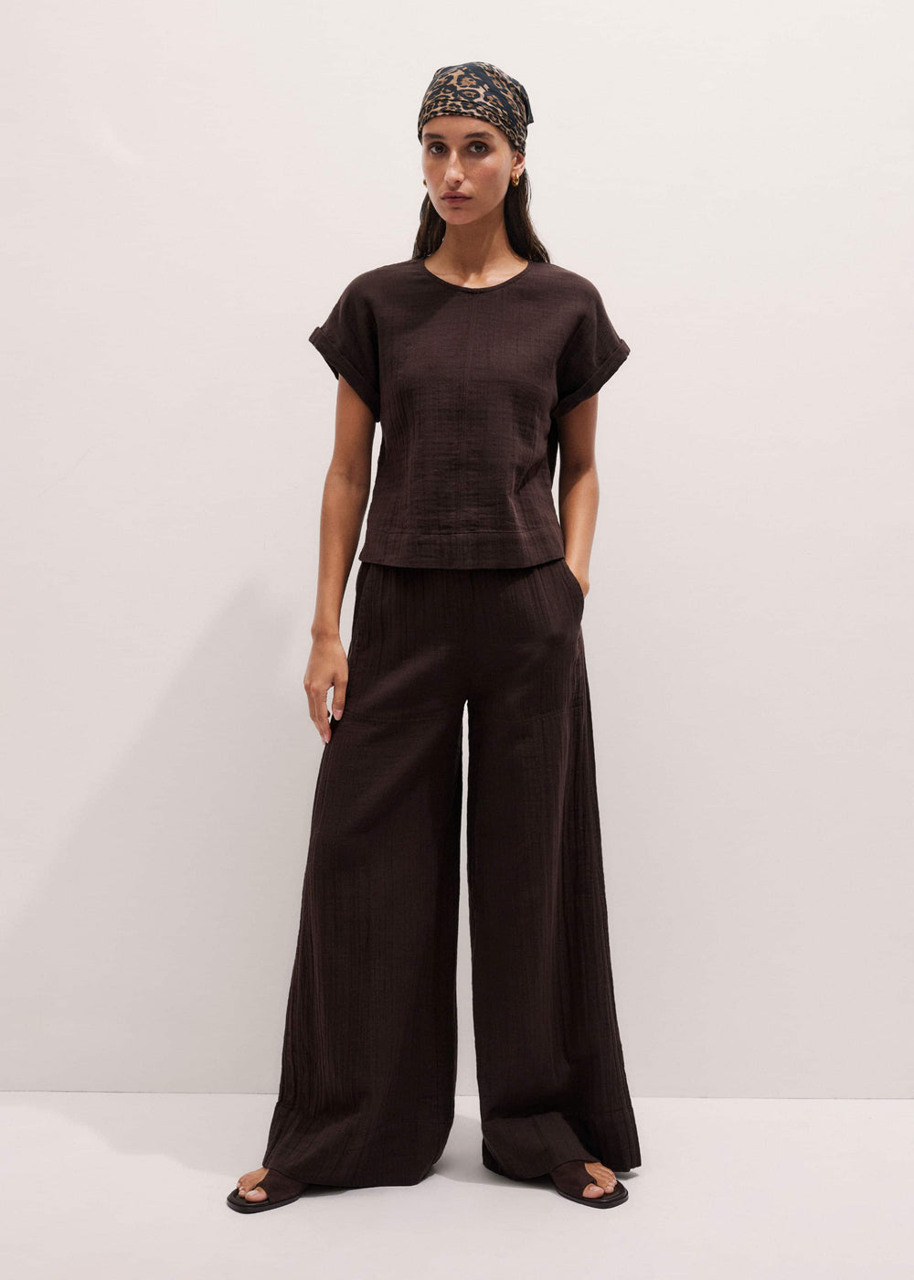 Brown Cheesecloth Wide-Leg Pant meandem