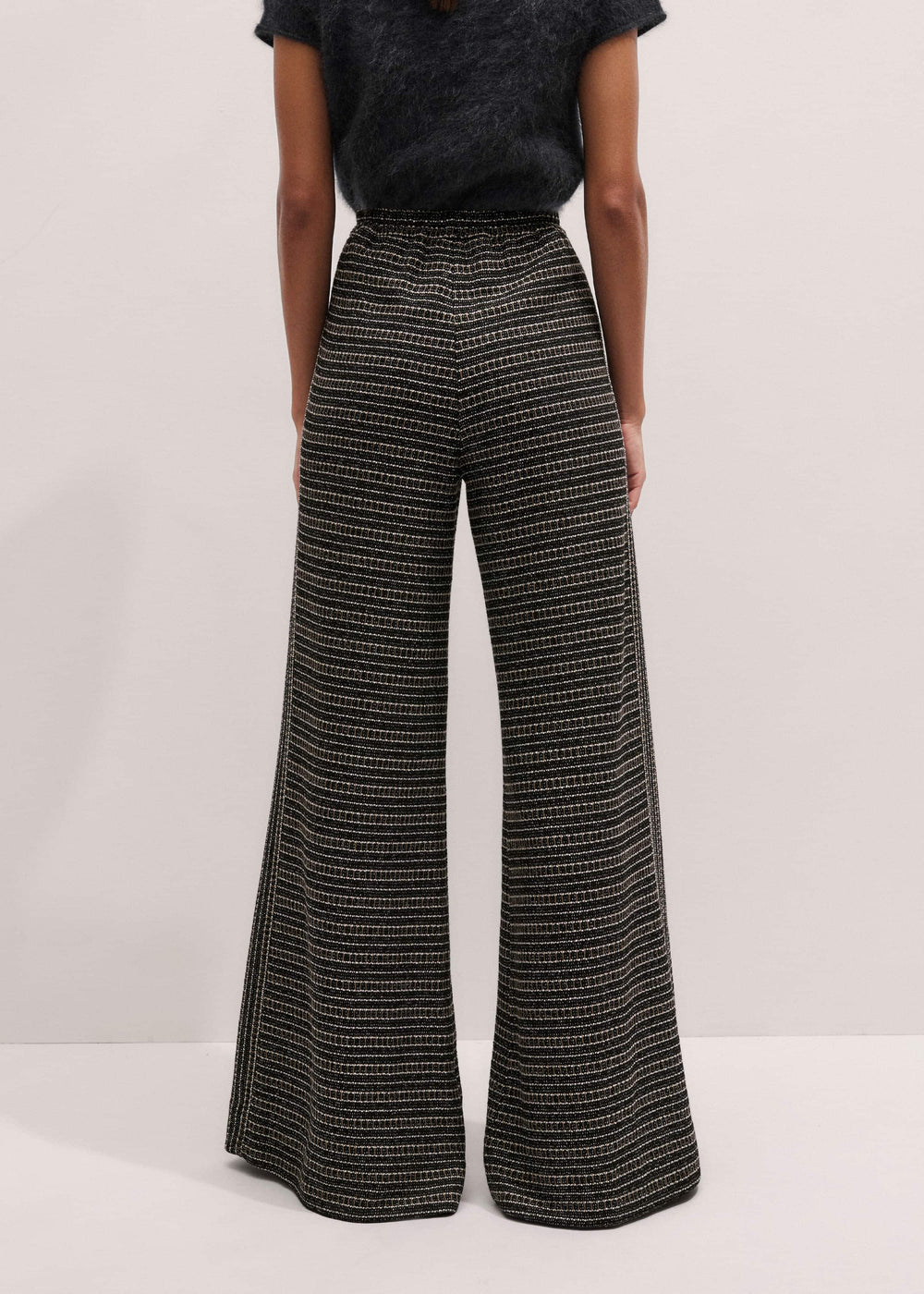 Black Stripe Tweed Wide-Leg Pant meandem