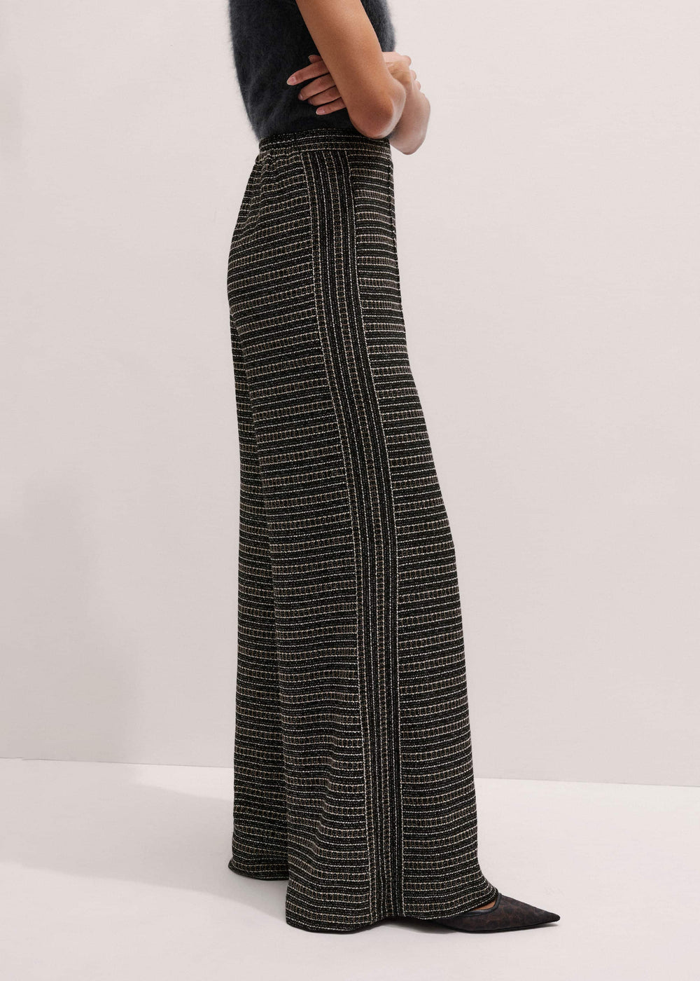 Black Stripe Tweed Wide-Leg Pant meandem