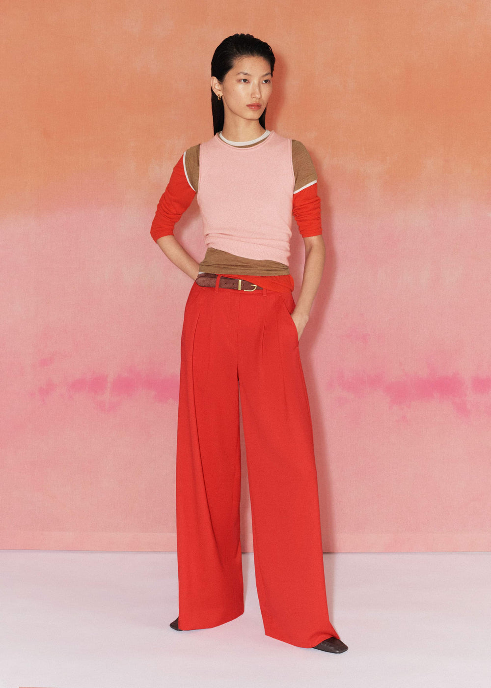 Red Perfect Wide Pleat Front Pant meandem
