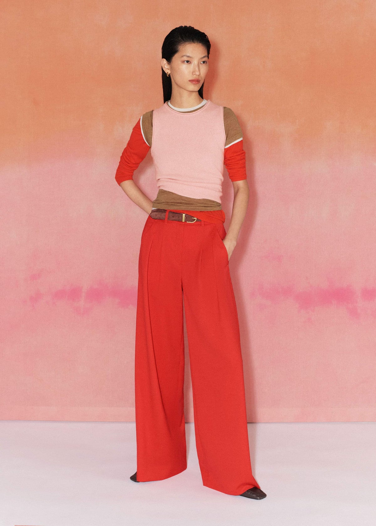 Red Perfect Wide Pleat Front Pant meandem