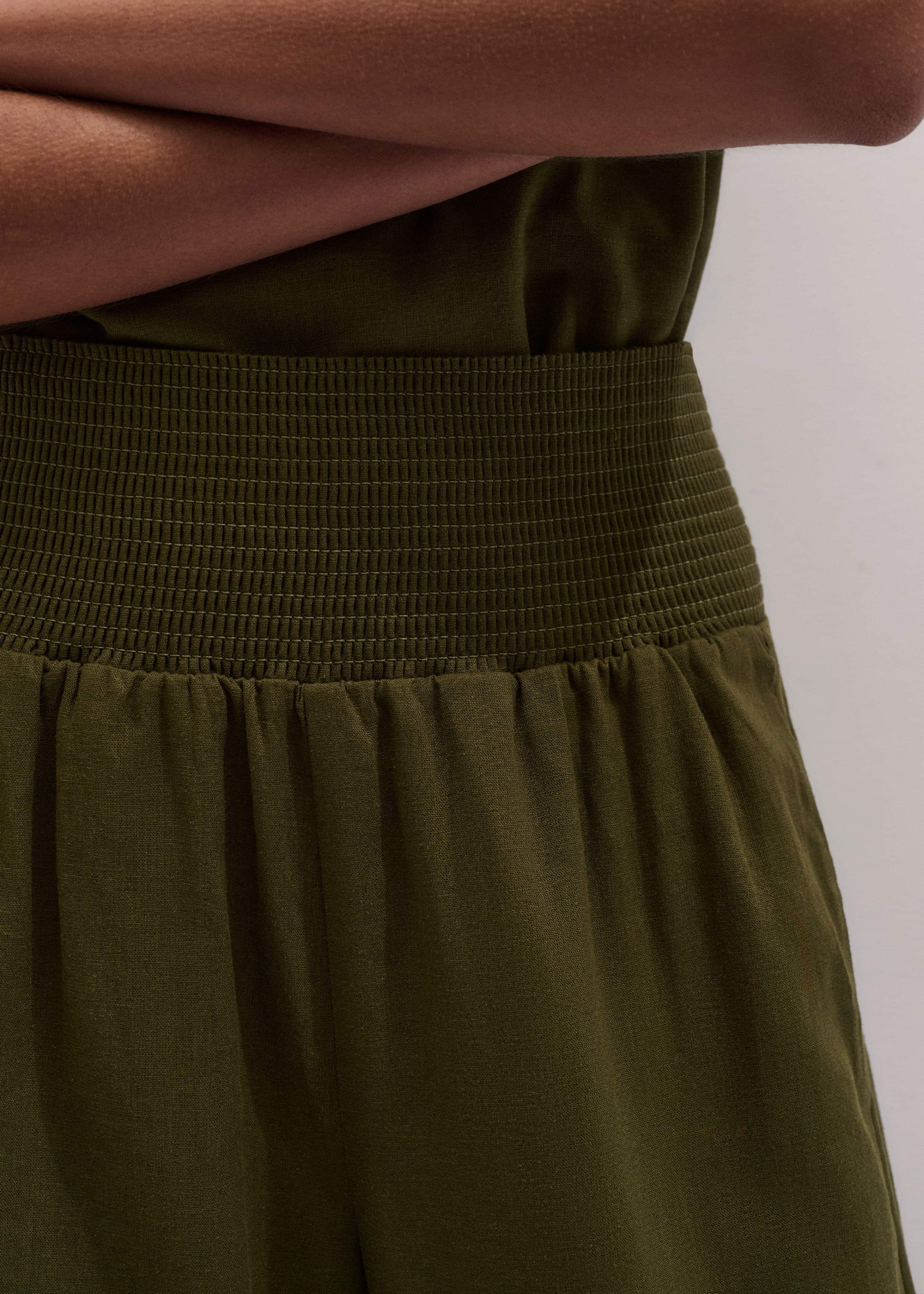 Olive Green Shirred Wide Pant meandem