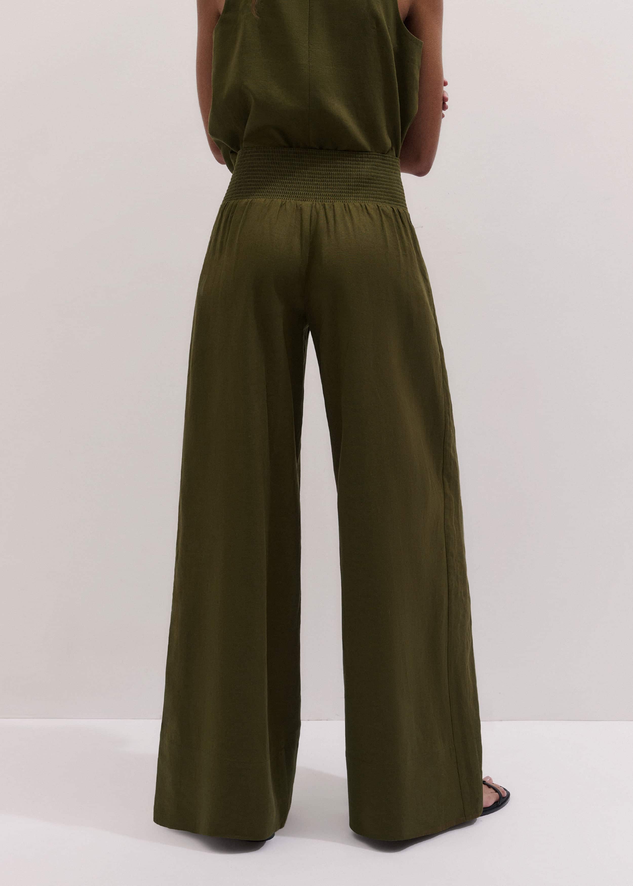 Olive Green Shirred Wide Pant meandem
