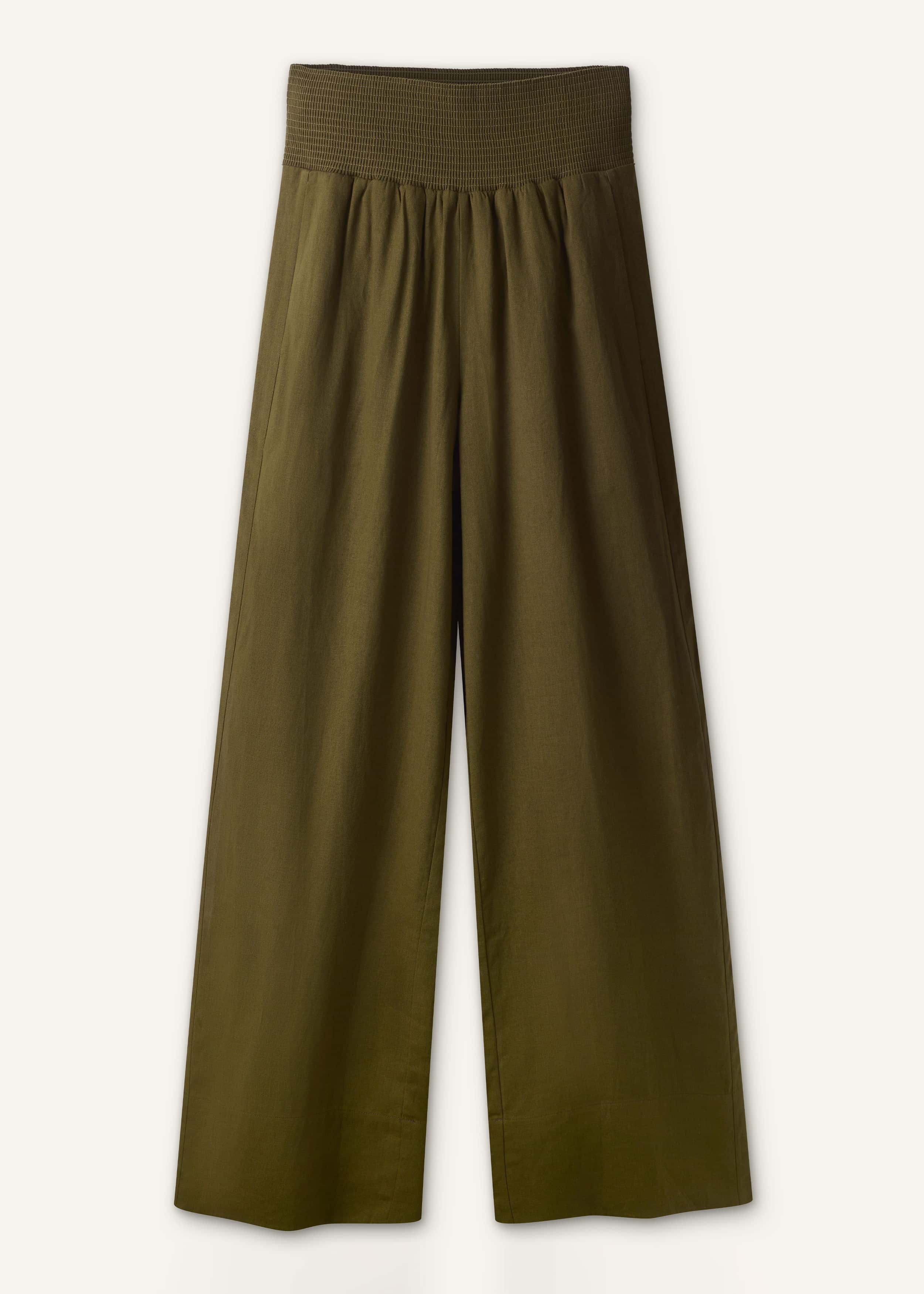 Olive Green Shirred Wide Pant meandem