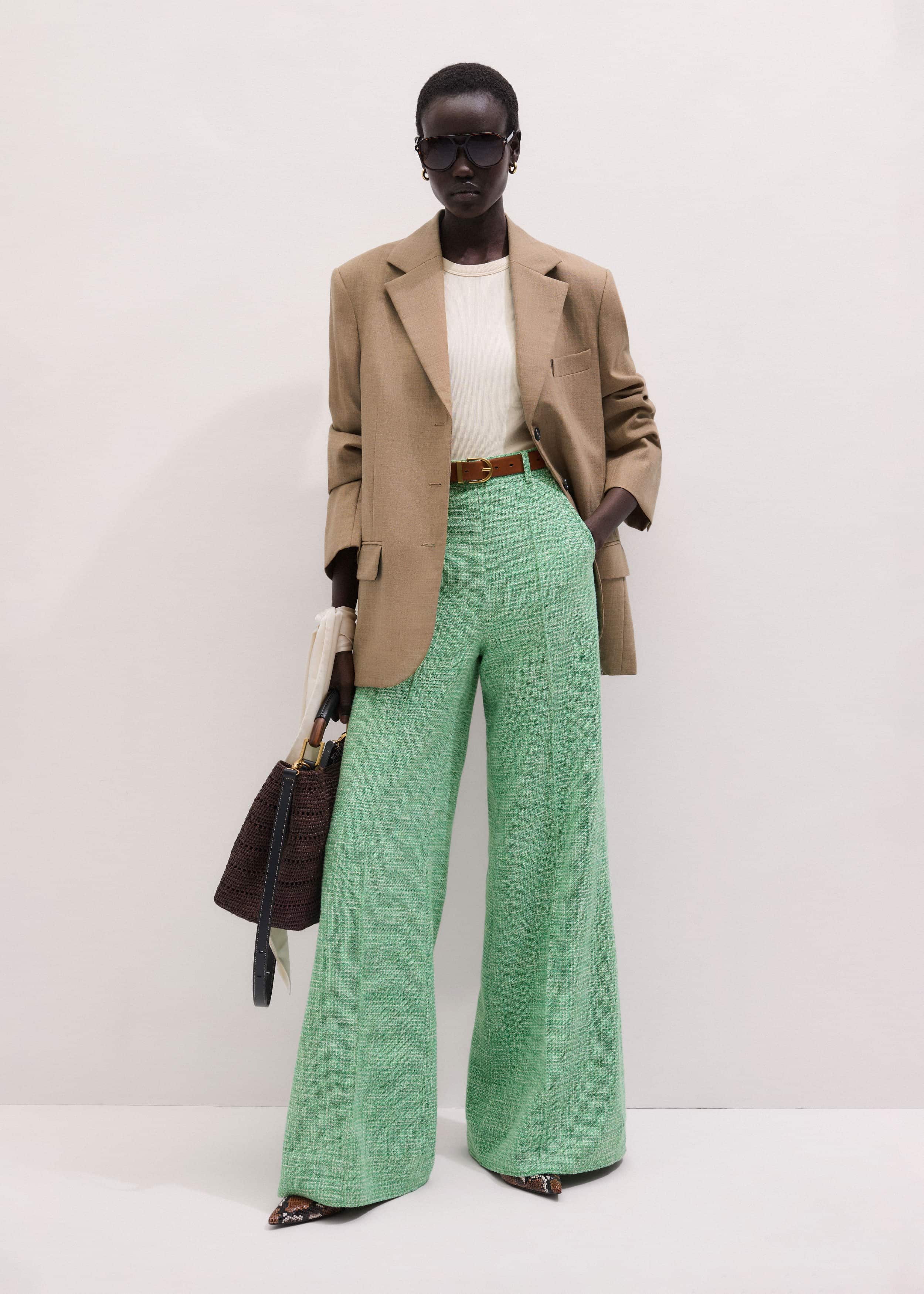 Green Textured Wide-Leg Pant meandem