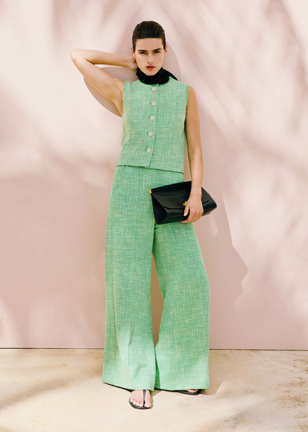 Green Textured Wide-Leg Pant meandem