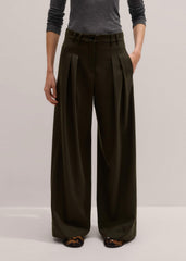 Olive Green Wide-Leg Double Pleat Pant meandem