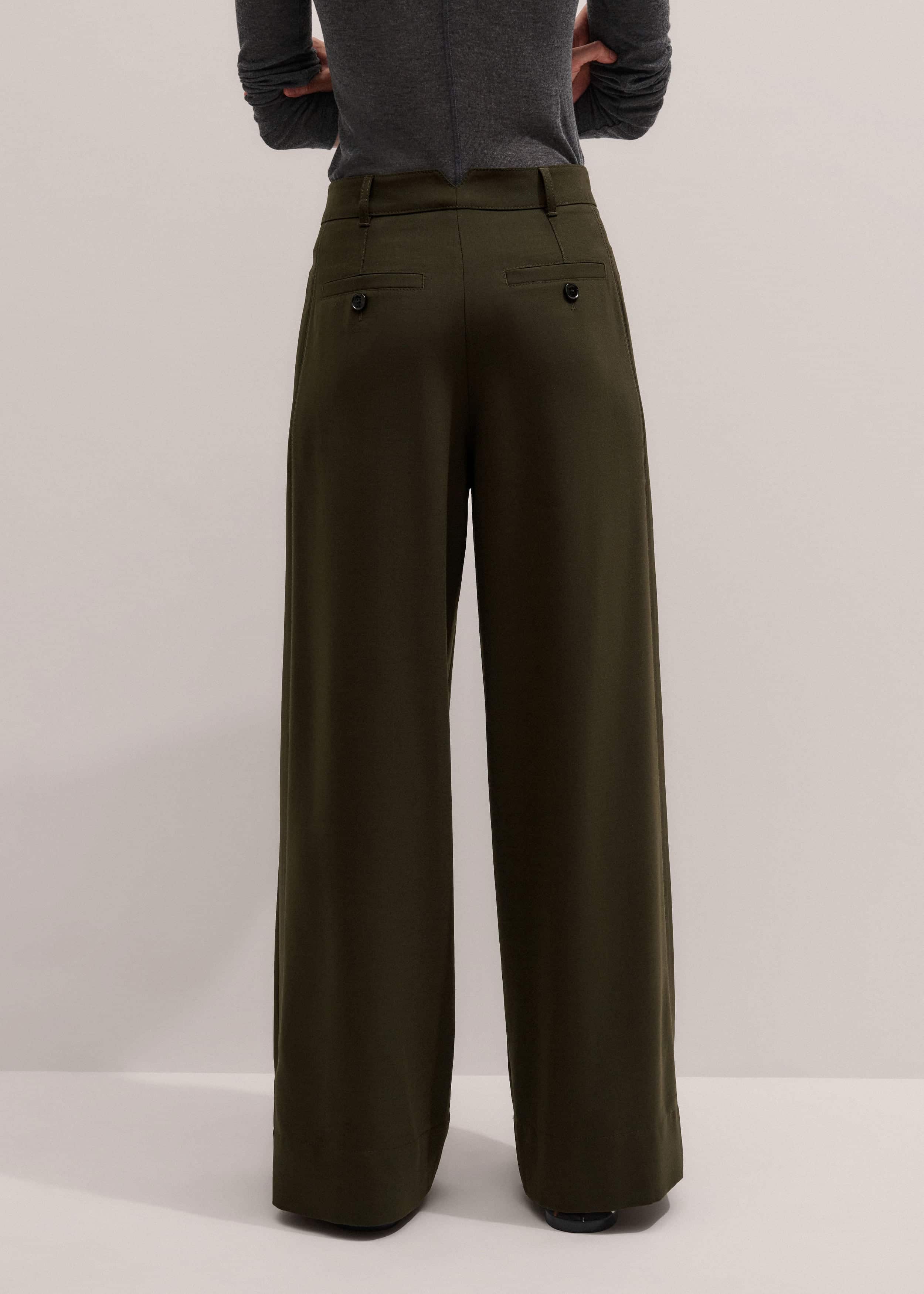 Olive Green Wide-Leg Double Pleat Pant meandem