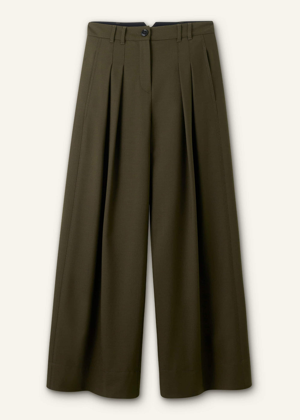 Olive Green Wide-Leg Double Pleat Pant meandem
