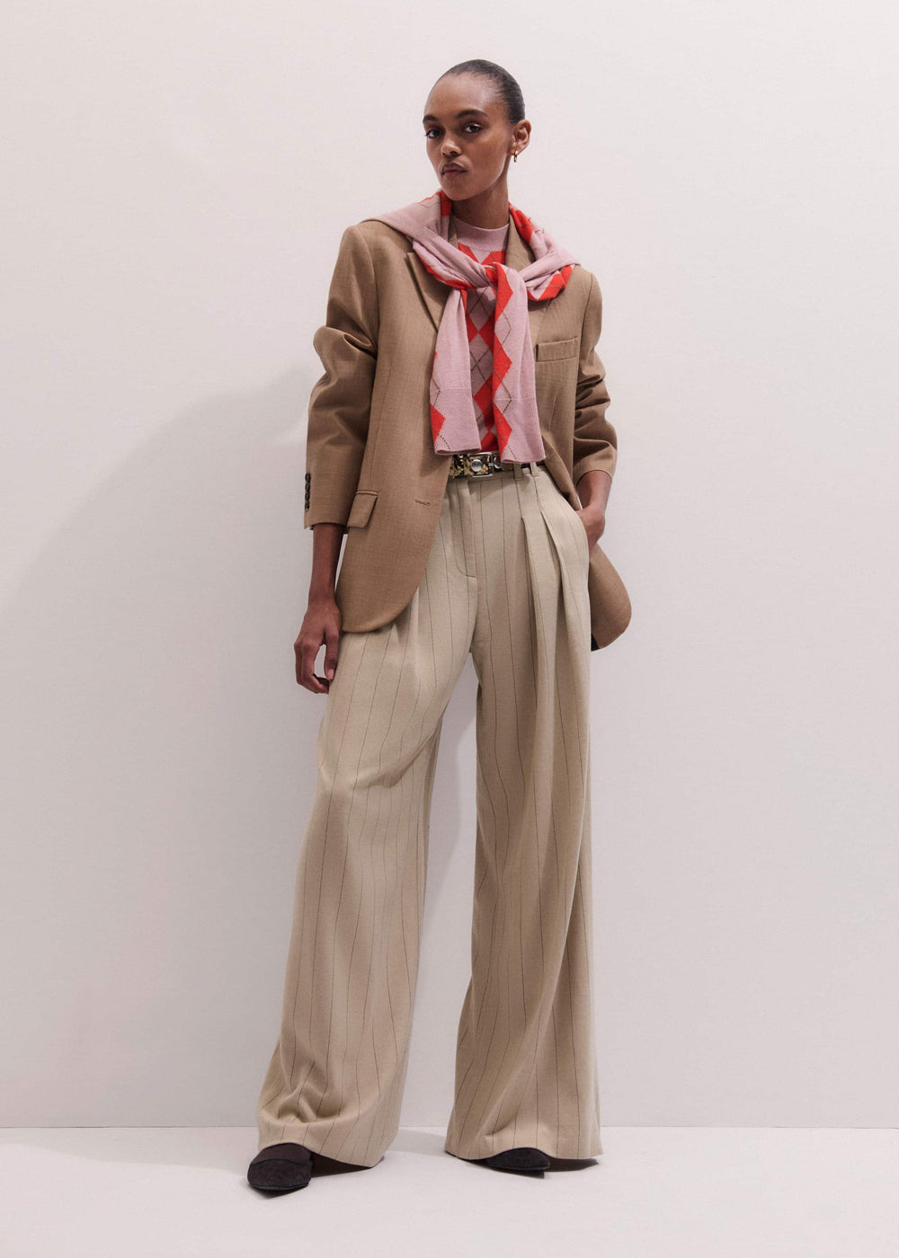 Brown Wide-Leg Double Pleat Pinstripe Pant meandem