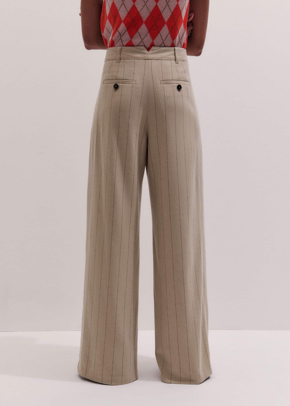 Brown Wide-Leg Double Pleat Pinstripe Pant meandem