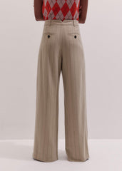 Brown Wide-Leg Double Pleat Pinstripe Pant meandem
