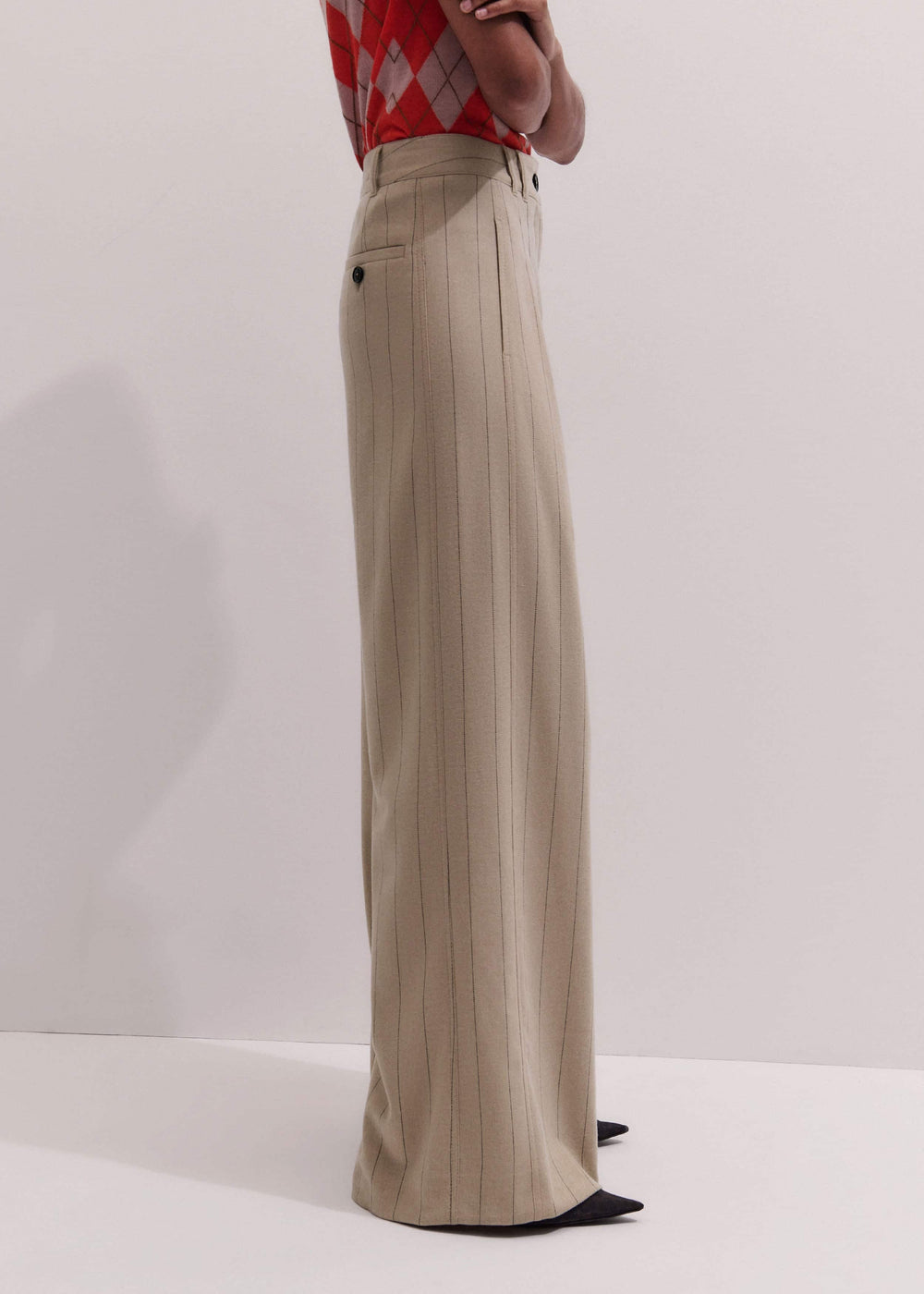 Brown Wide-Leg Double Pleat Pinstripe Pant meandem