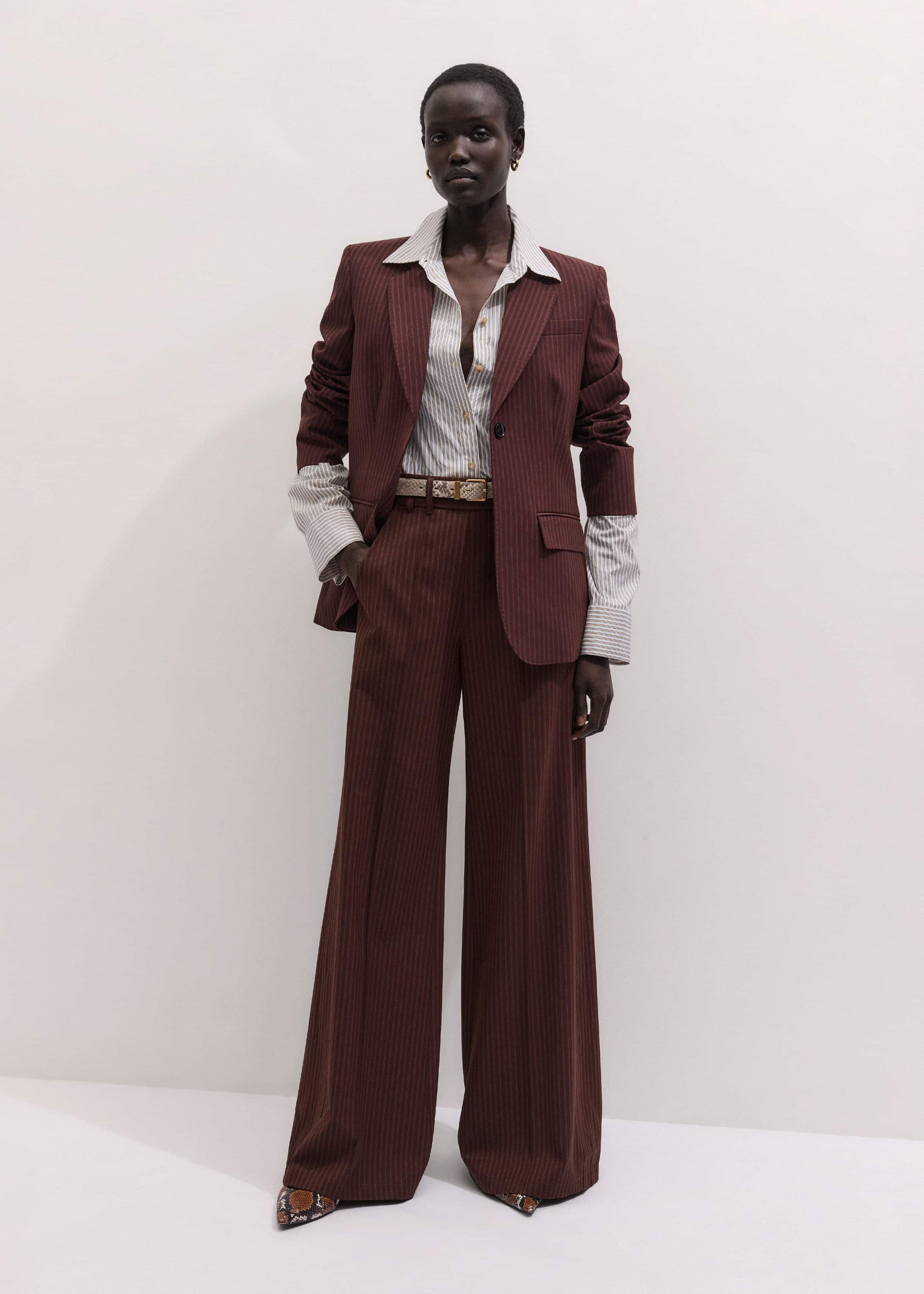 Cinnamon Pinstripe Wide-Leg Pant meandem