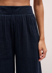 Navy Cheesecloth Wide-Leg Pant meandem
