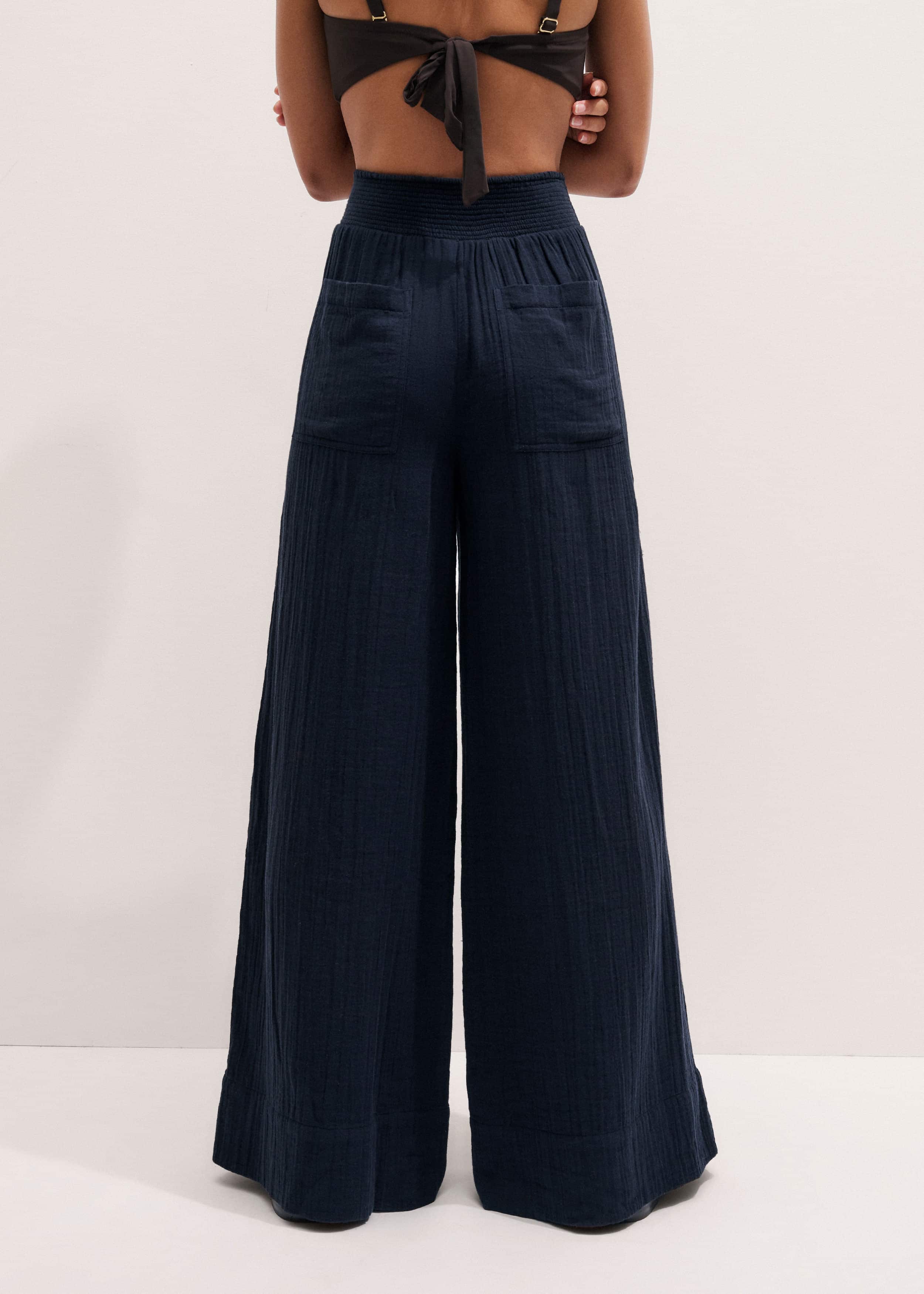 Navy Cheesecloth Wide-Leg Pant meandem
