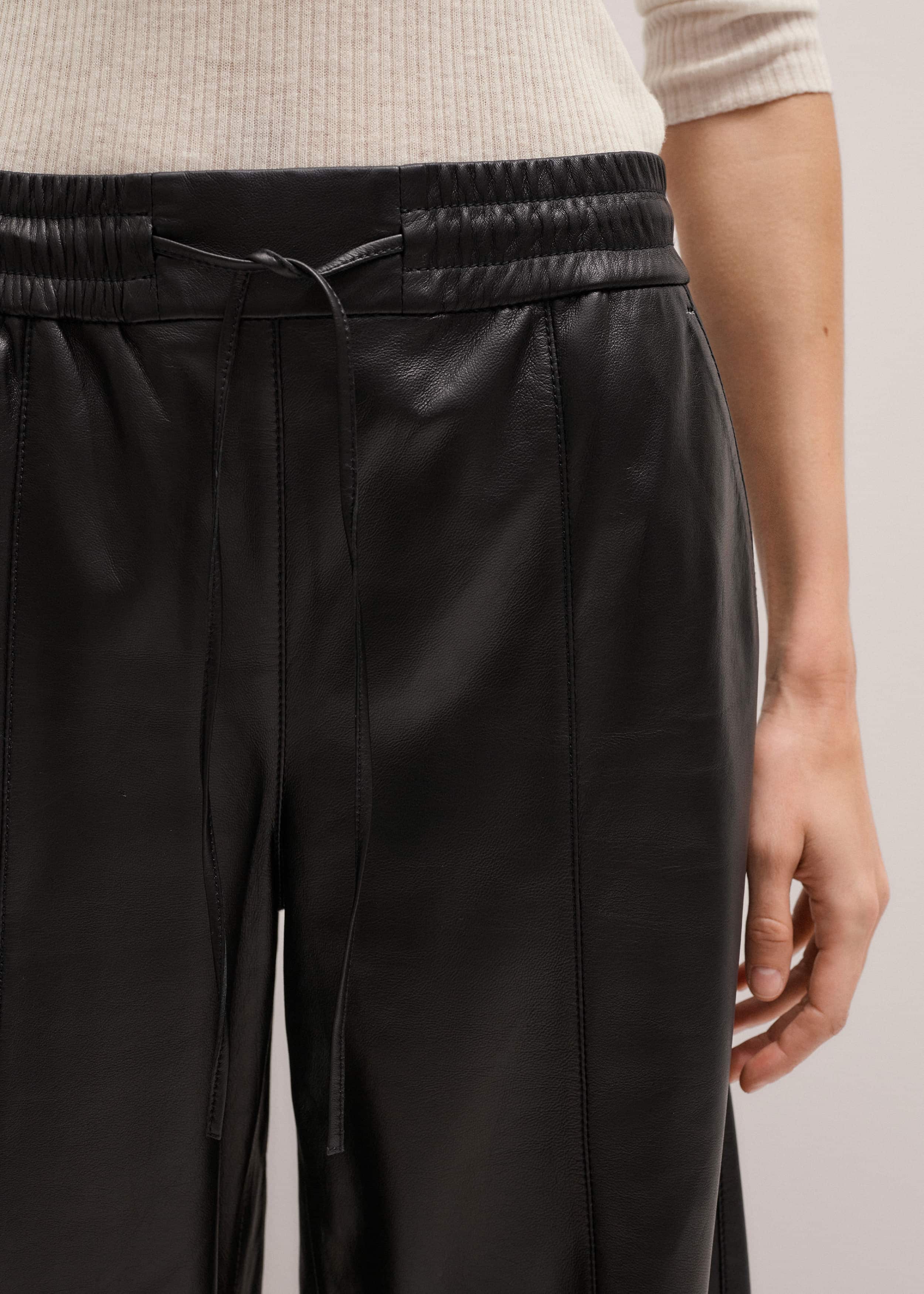 Warm Black Leather Wide-Leg Track Pant meandem