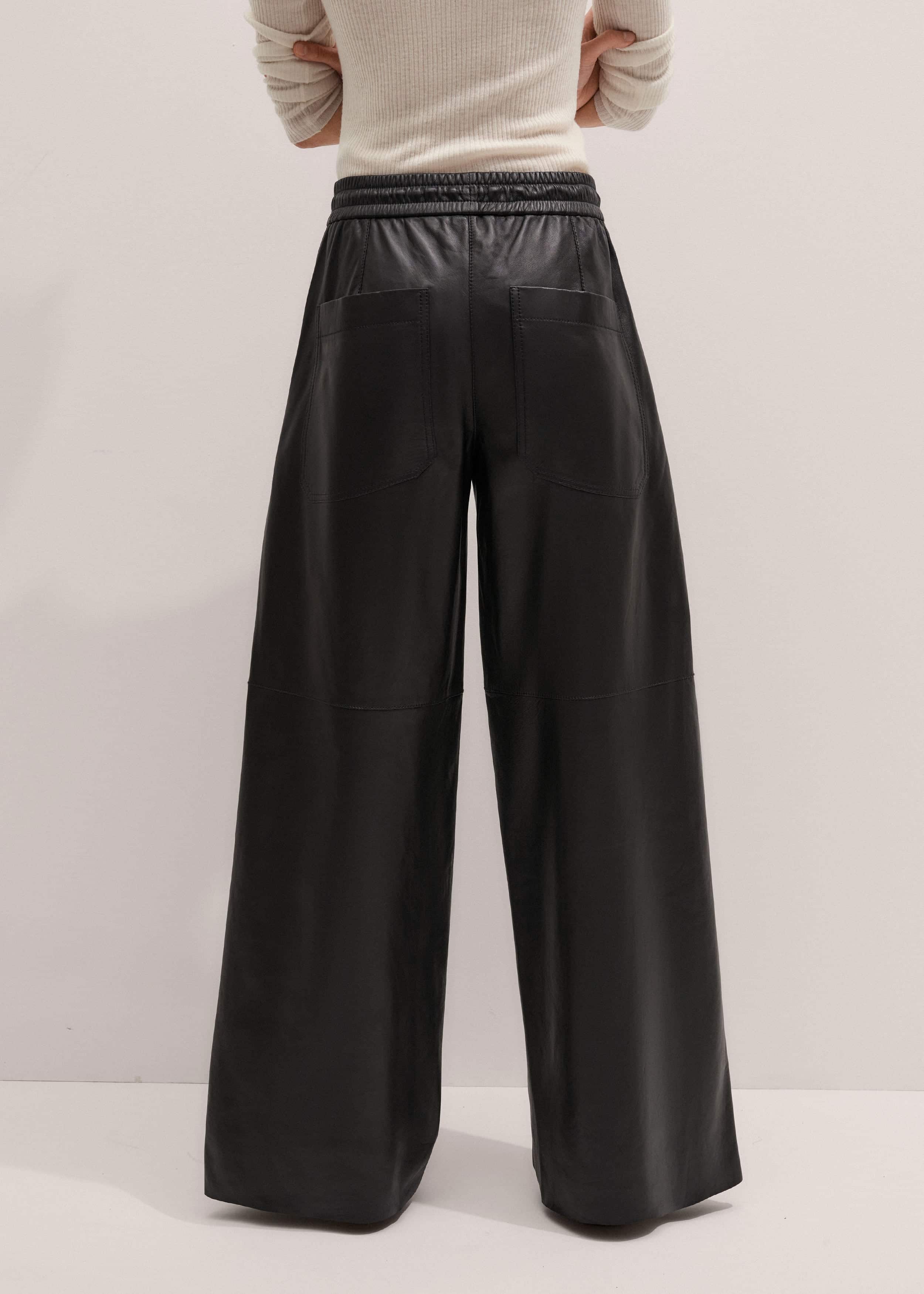 Warm Black Leather Wide-Leg Track Pant meandem