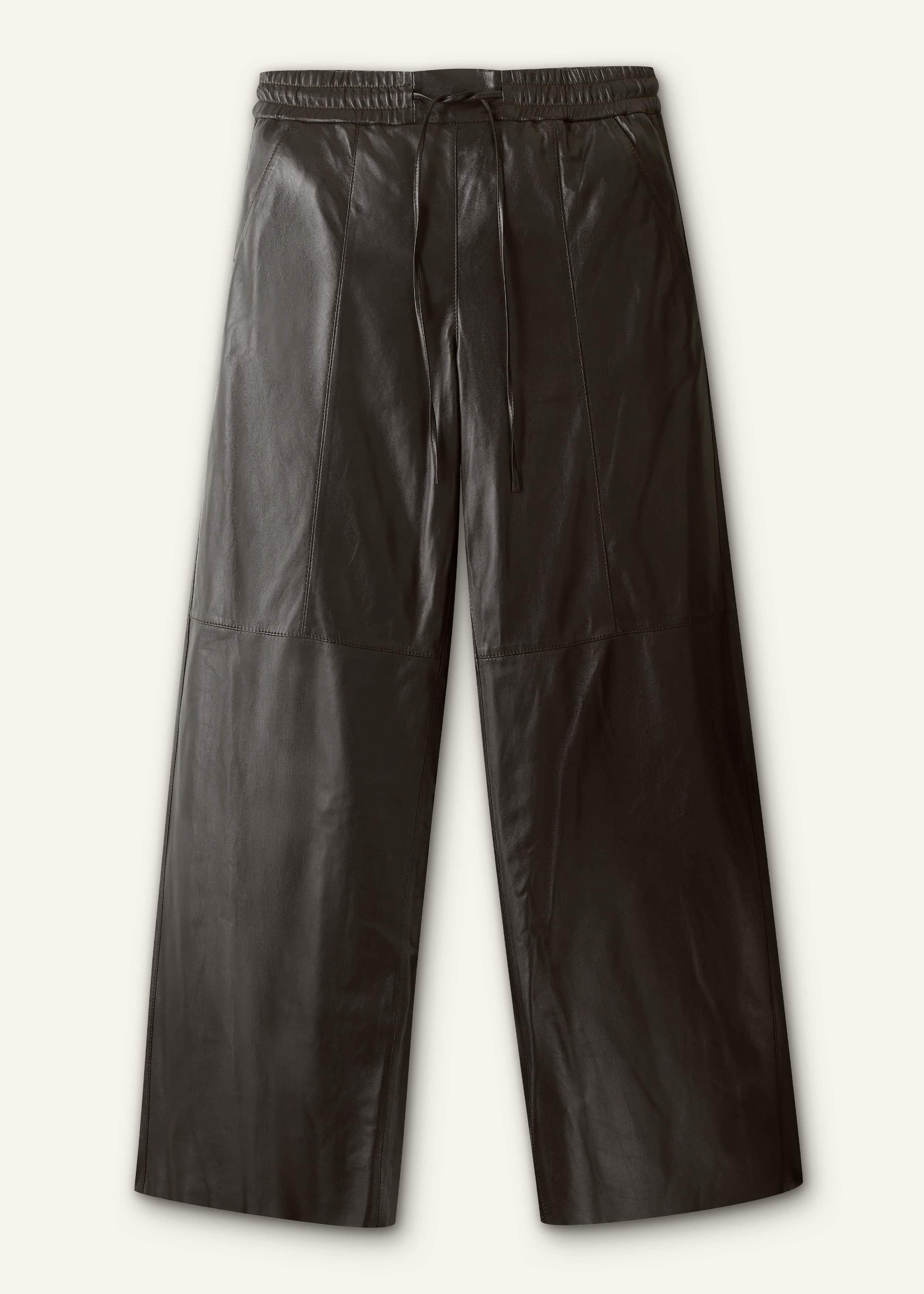 Warm Black Leather Wide-Leg Track Pant meandem