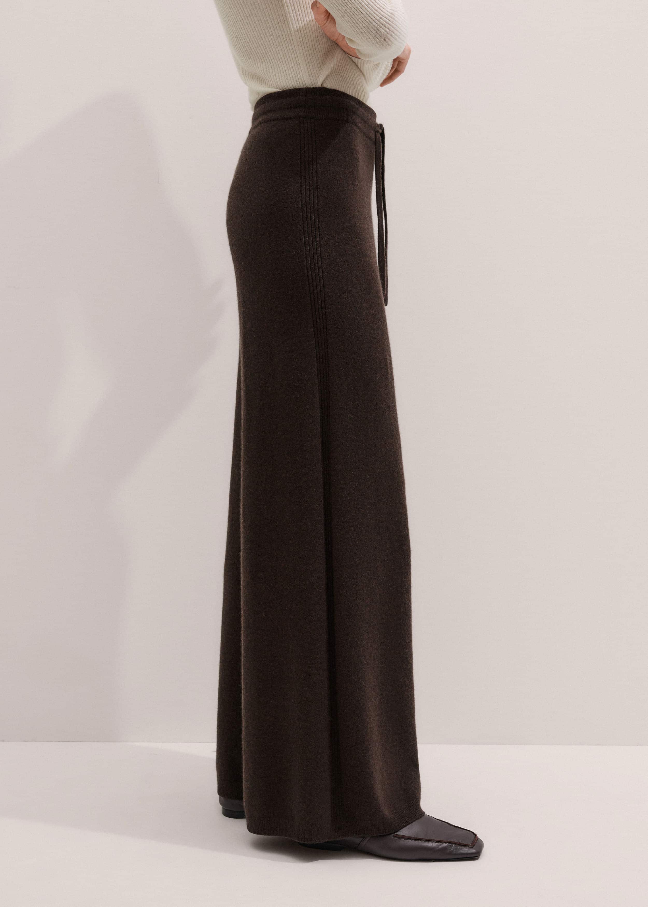 Brown Cashmere Wide-Leg Knit Pant meandem