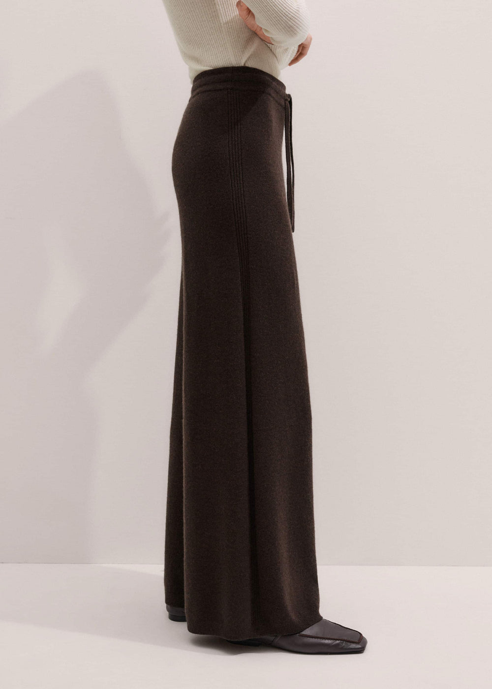 Brown Cashmere Wide-Leg Knit Pant meandem