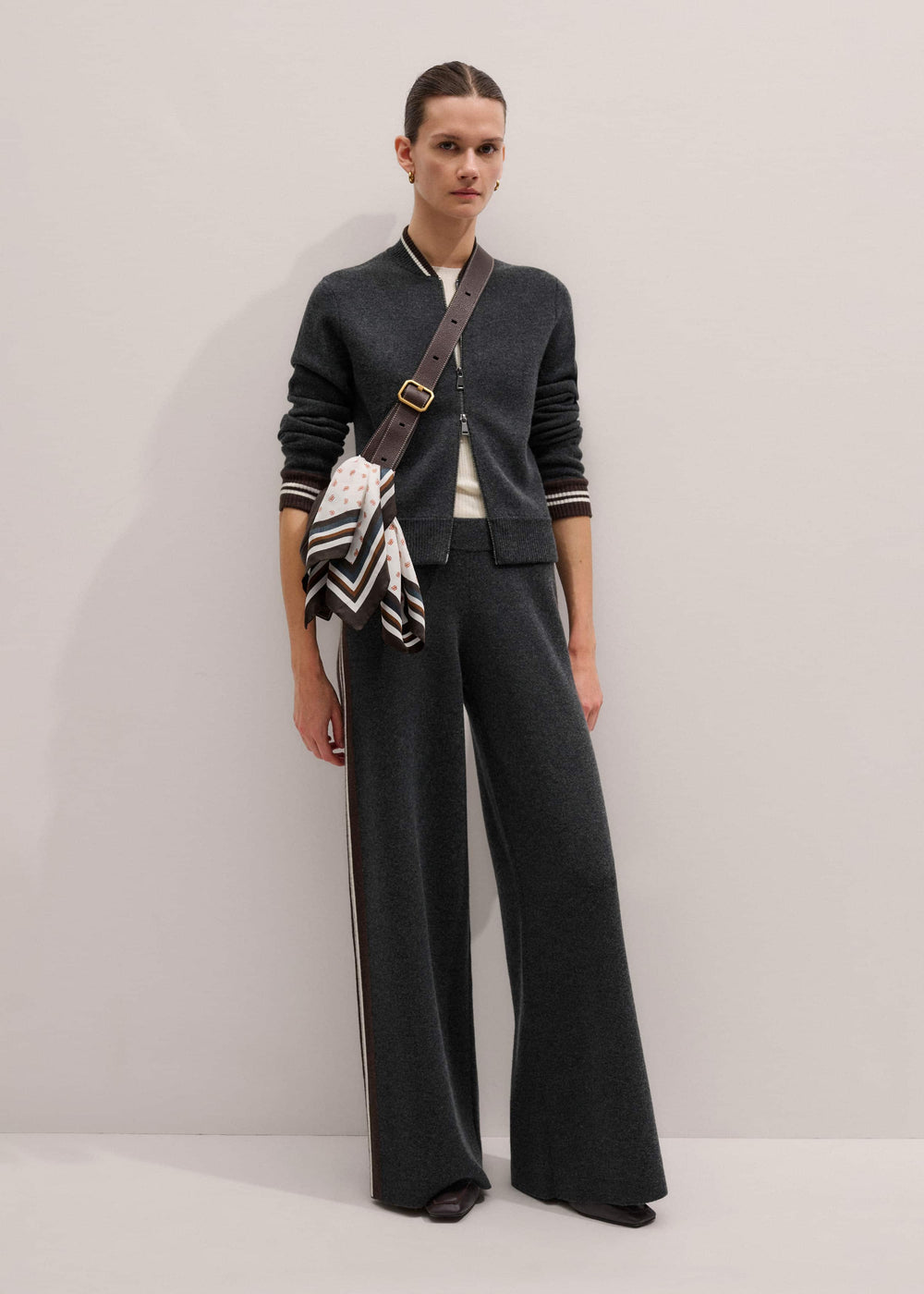 Gray Side Stripe Milano Knit Wide Leg Pant meandem
