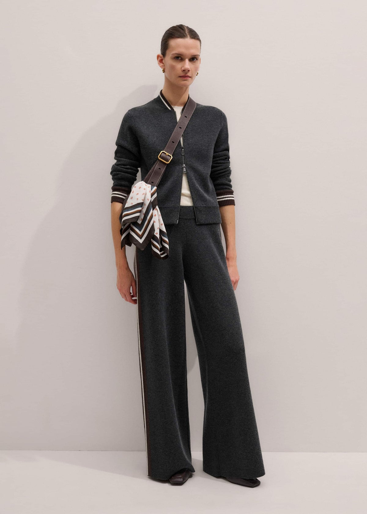 Gray Side Stripe Milano Knit Wide Leg Pant meandem