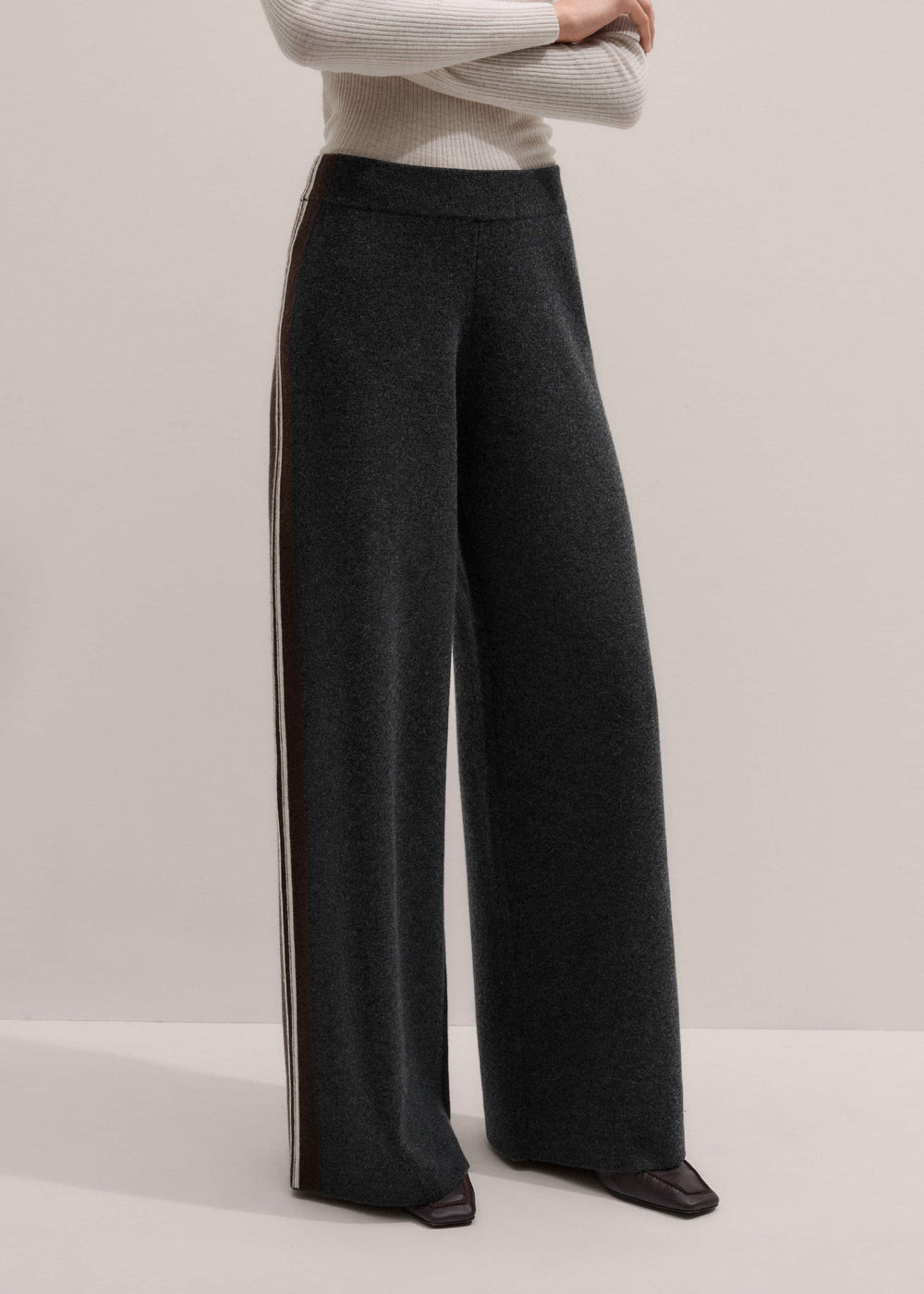 Gray Side Stripe Milano Knit Wide Leg Pant meandem