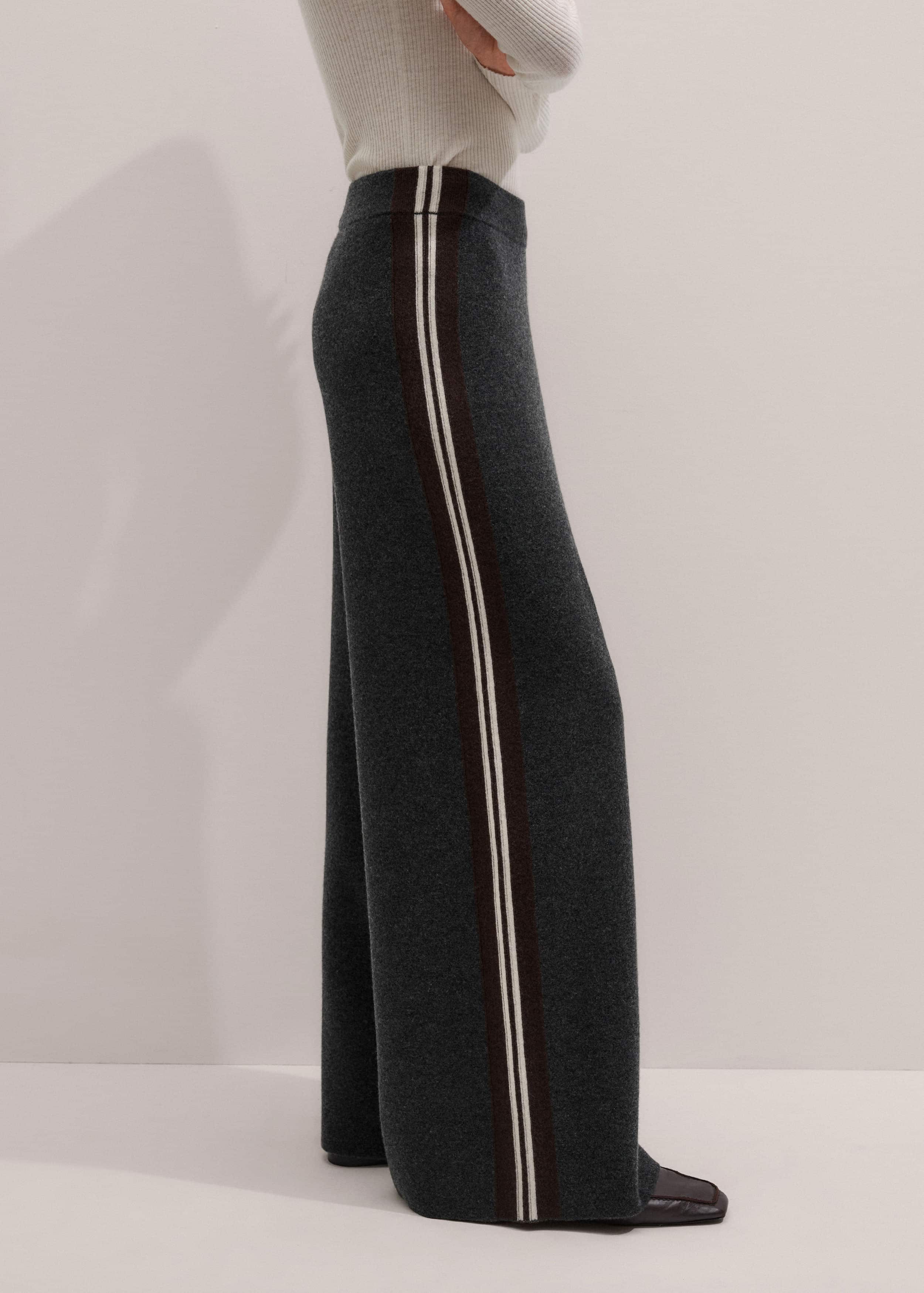 Gray Side Stripe Milano Knit Wide Leg Pant meandem